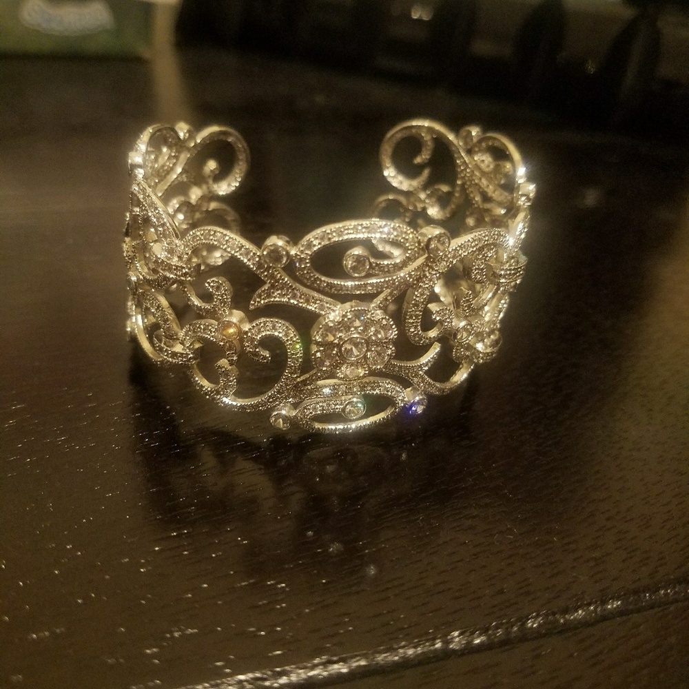Stunning Bridal Crystal Floral Cuff Bracelet